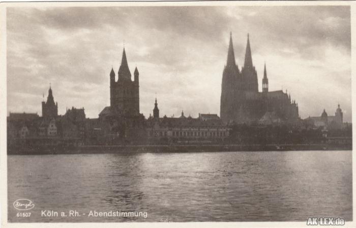 vergrößern: Bildseite historische Ansichtskarte von 1936: Panorama - Abendstimmung Foto AK ca 1936:: Köln