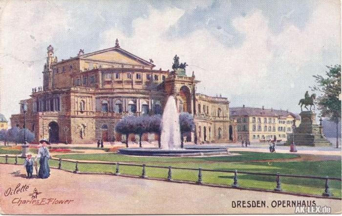 vergrößern: Bildseite historische Ansichtskarte von 1914: Semperoper:: Innere Altstadt-Dresden