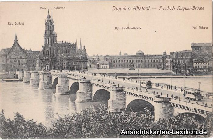 zoom: Image side vintage Postcard from 1914: Augustusbrücke, Gemälde-Galerie:: Innere Altstadt-Dresden