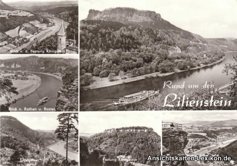 vergrößern: Bildseite historische Ansichtskarte von 1977: Mehrbildkarte Lilienstein und Festung:: Königstein (Sächsische Schweiz)