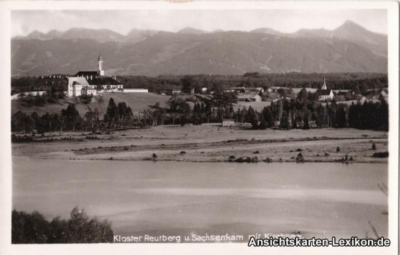 vergrößern: Bildseite historische Ansichtskarte von 1938: Kloster Reurberg u. Sachsenkam mit Kirchsee:: Sachsenkam