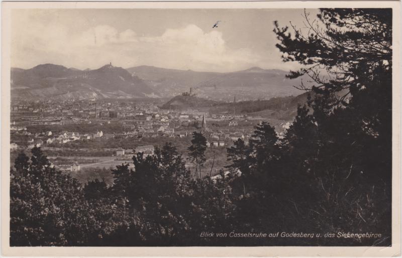 zoom: Image side vintage Postcard from 1934: Blick von Casselsruhe auf Godesberg und das Siebengebirge:: Bad Godesberg-Bonn