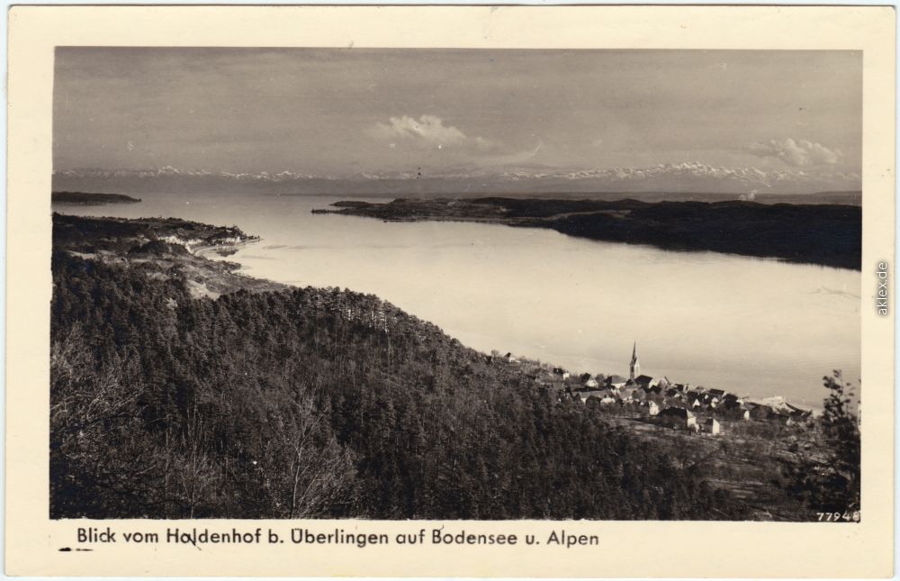 zoom: Image side vintage Postcard from 1940: Blick vom Haldenhof auf den Bodensee:: Überlingen