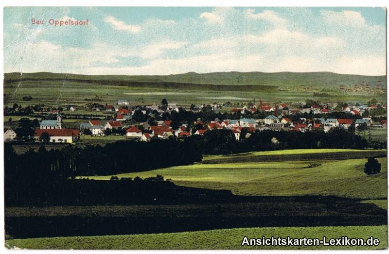 vergrößern: Bildseite historische Ansichtskarte von 1913: Totalansicht:: Bad Oppelsdorf