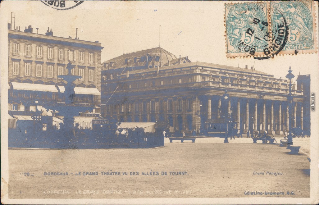 vergrößern: Bildseite historische Ansichtskarte von 1930: Straßenpartie Le Grand Theatre vu des Allees de Tourny:: Bordeaux