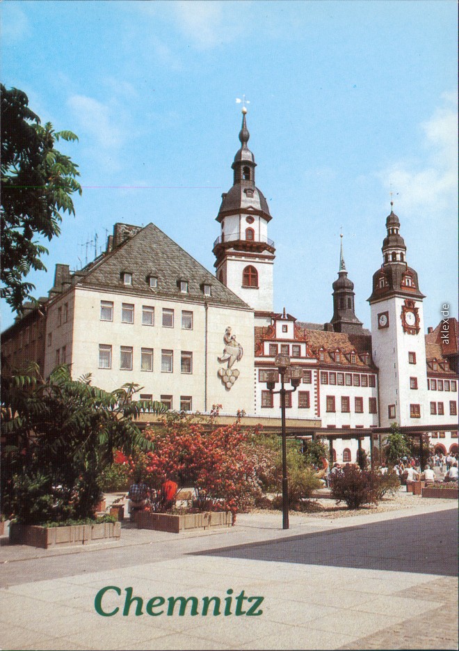 zoom: Image side vintage Postcard from 1988: Altes Rathaus - Außenansicht:: Chemnitz