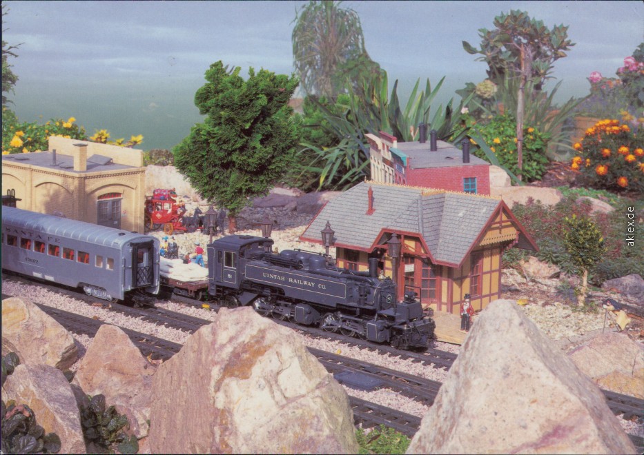 vergrößern: Bildseite historische Ansichtskarte von 1995: Modelleisenbahn: Uintah Railway und Santa Fe von LGB::