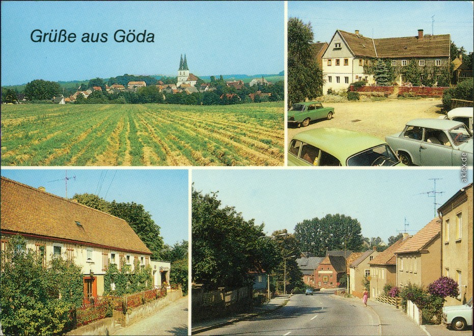 zoom: Image side vintage Postcard from 1988: Teilansicht, Geburtshaus des sorb. Wissenschaftlers und Komponisten Jurij Pilk, Umgebindehaus, Dresdner Straße:: Göda
