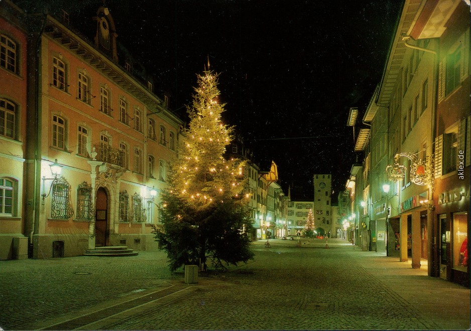 vergrößern: Bildseite historische Ansichtskarte von 1992: Kaiserstraße - Weihnachtsstimmung:: Waldshut-Tiengen