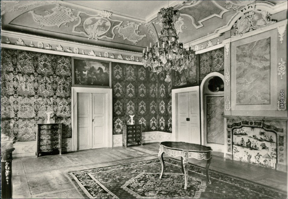 zoom: Image side vintage Postcard from 1977: Schloss Weesenstein - Ledertapetensaal:: Weesenstein (Müglitz)