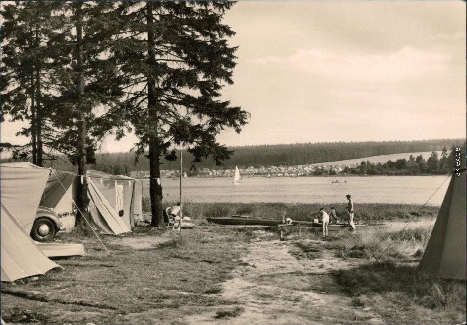 zoom: Image side vintage Postcard from 1968: Zeltplatz mit Seeblick:: Geyer