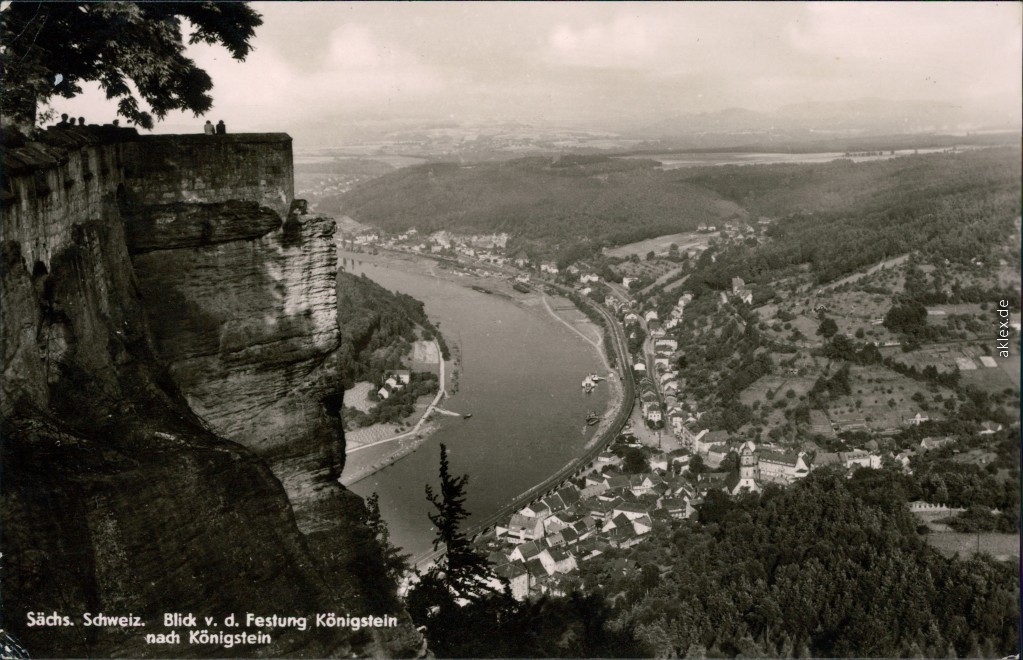 zoom: Image side vintage Postcard from 1961: Panorama-Ansicht:: Königstein (Sächsische Schweiz)