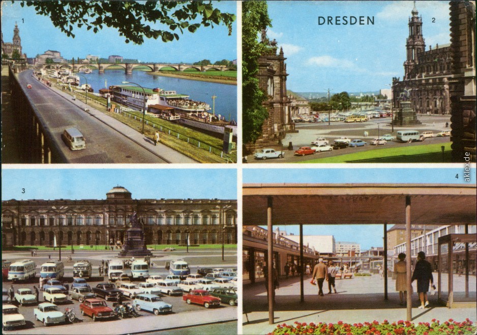 zoom: Image side vintage Postcard from 1970: MB: Brühlsche Terrasse, Theaterplatz und Webergasse:: Innere Altstadt-Dresden