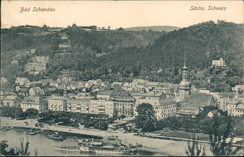 zoom: Image side vintage Postcard from 1930: Panorama-Ansicht:: Bad Schandau