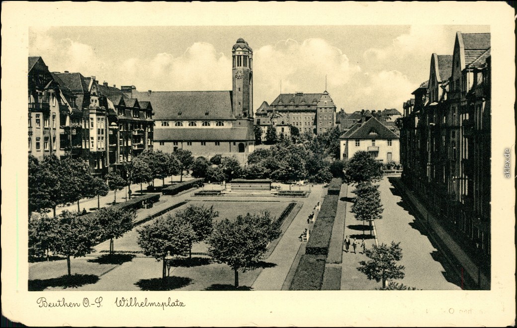vergrößern: Bildseite historische Ansichtskarte von 1939: Wilhelmsplatz::  Beuthen O.S.