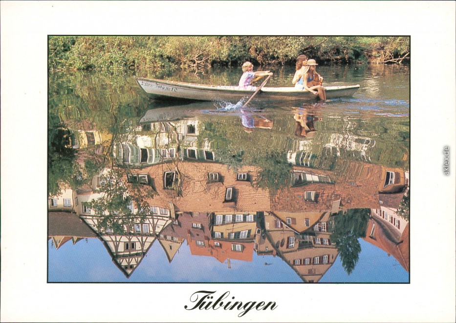 vergrößern: Bildseite historische Ansichtskarte von 1980: Neckarpartie - Kinderboot:: Tübingen