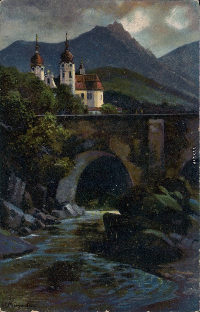 zoom: Image side vintage Postcard from 1920: Kloster-Kirche mit Nuß-Stein:: Hejnice