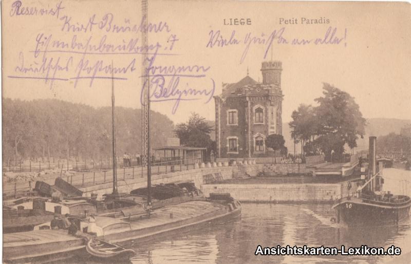 vergrößern: Bildseite historische Ansichtskarte von 1915: Petit Paradis:: Lüttich