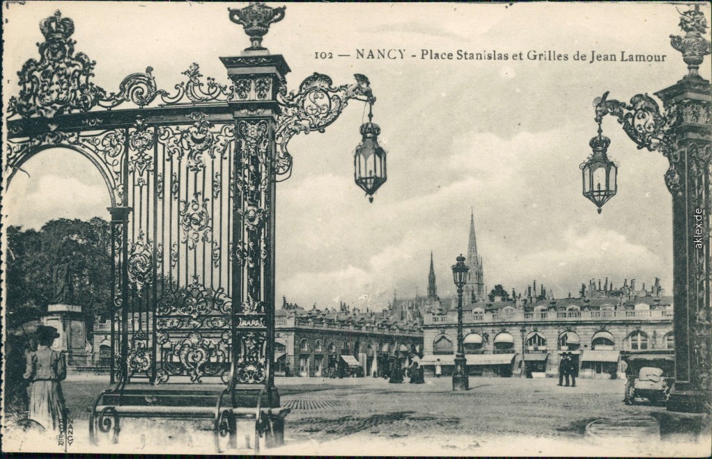 zoom: Image side vintage Postcard from 1914: Place Stanislas et Grilles de Jean Lamour:: Nancy