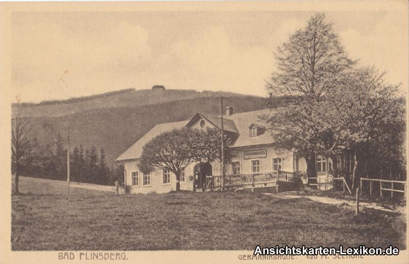 vergrößern: Bildseite historische Ansichtskarte von 1925: Germaniabaude - 620m:: Bad Flinsberg