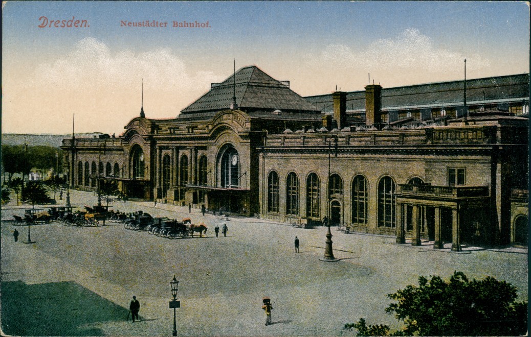 zoom: Image side vintage Postcard from 1914: Partie am Neustädter Bahnhof:: Innere Neustadt-Dresden