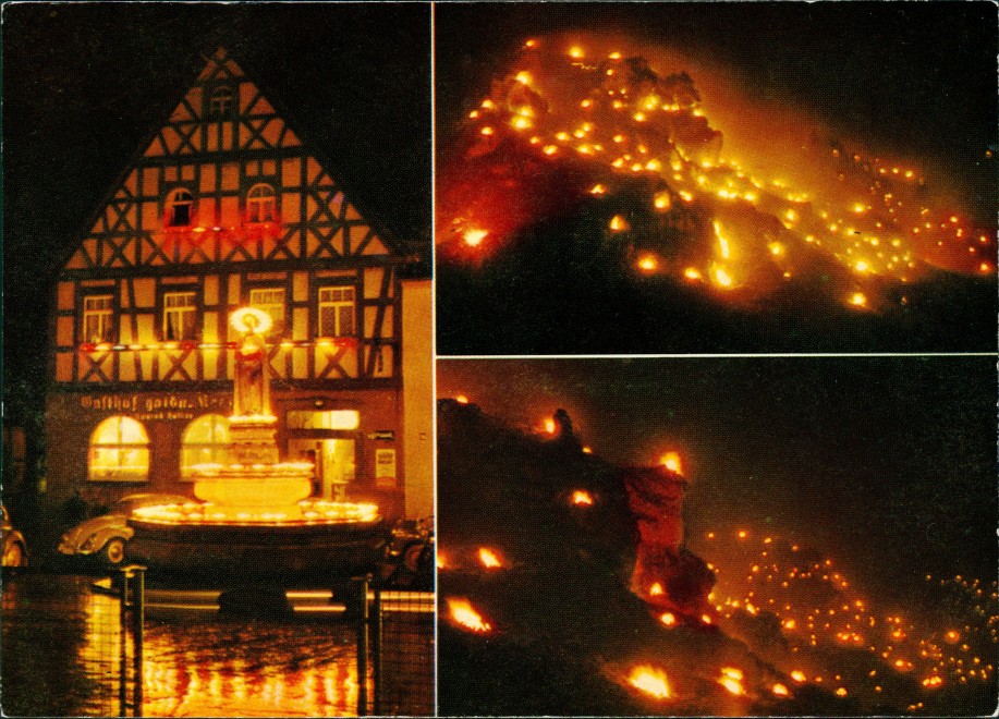 vergrößern: Bildseite historische Ansichtskarte von 1988: Illumination be Anbedeungsbeschluss Drei König - 6. Januar:: Pottenstein