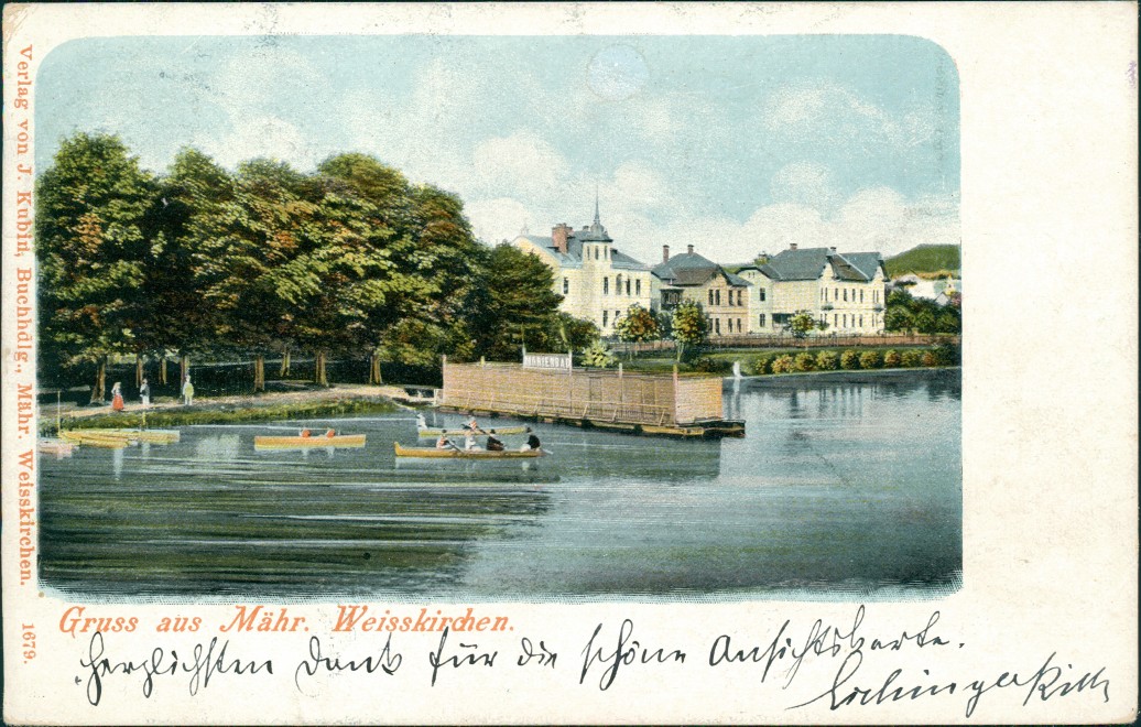 zoom: Image side vintage Postcard from 1905: Flusspartie - Stadt:: Hranice na Morave