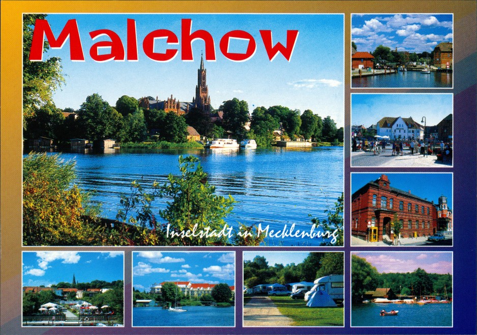 zoom: Image side vintage Postcard from 2001: color Mehrbildkarte mit 8 Echtfoto-Ansichten, ungelaufen:: Malchow (Mecklenburg)