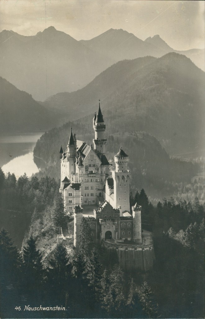 zoom: Image side vintage Postcard from 1940: Schloss Neuschwanstein, Castle Bavaria:: Schwangau