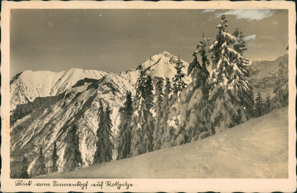 zoom: Image side vintage Postcard from 1930: Allgäu - Allgemein Blick Tannenkopf auf Rottspitze:: .Bayern