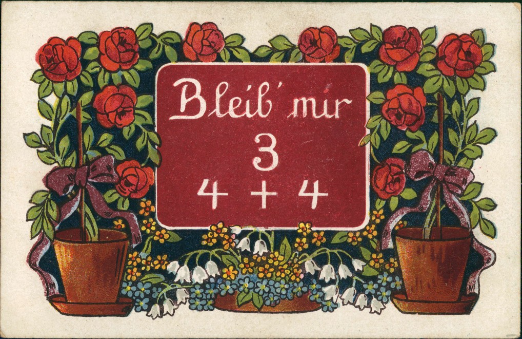 zoom: Image side vintage Postcard from 1920: Künstlerkarte mit Blumen Liebe Romantik Spruch "Bleib mir treu"::