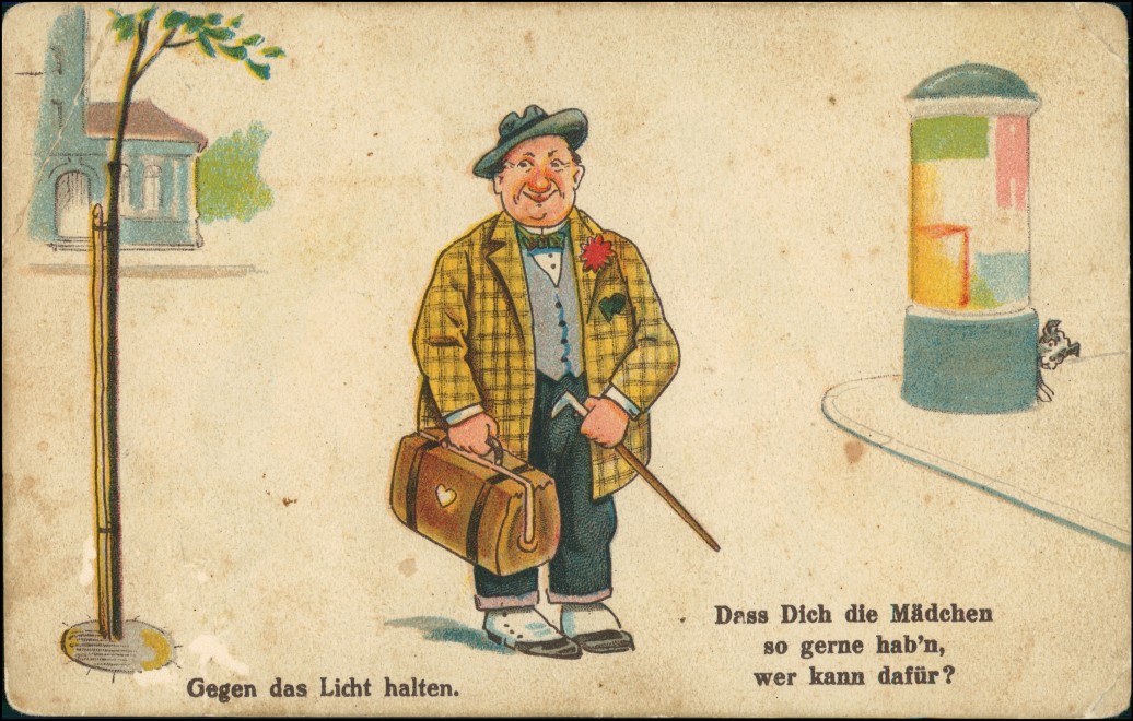 zoom: Image side vintage Postcard from 1922: Halt gegen das Licht Mann (zwei Frauen erscheinen)::