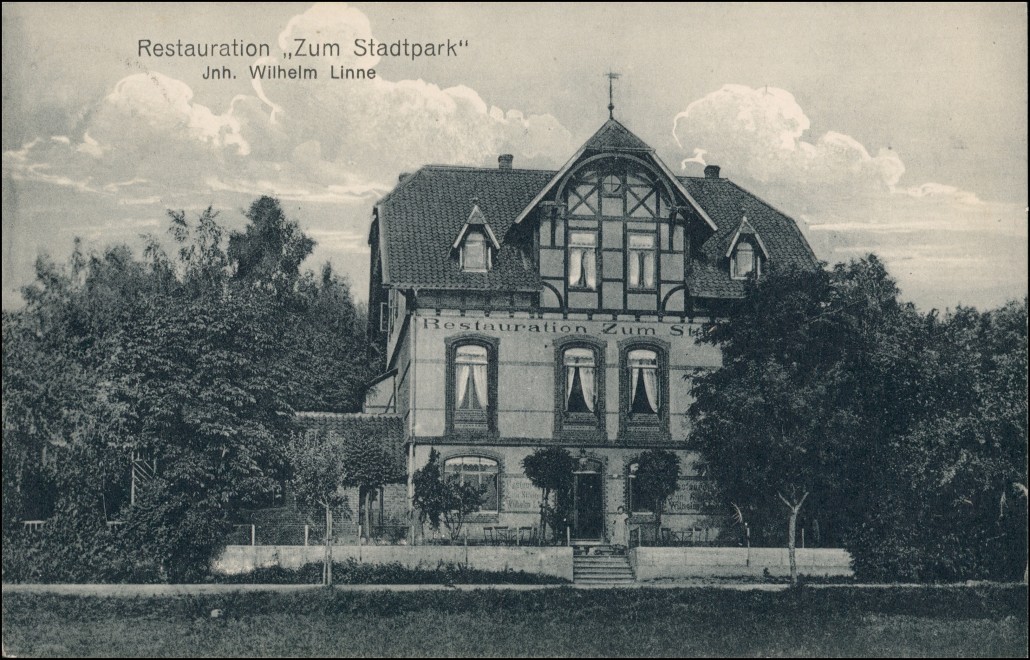 zoom: Image side vintage Postcard from 1917: Restauration zum Stadtpark:: Bockenem