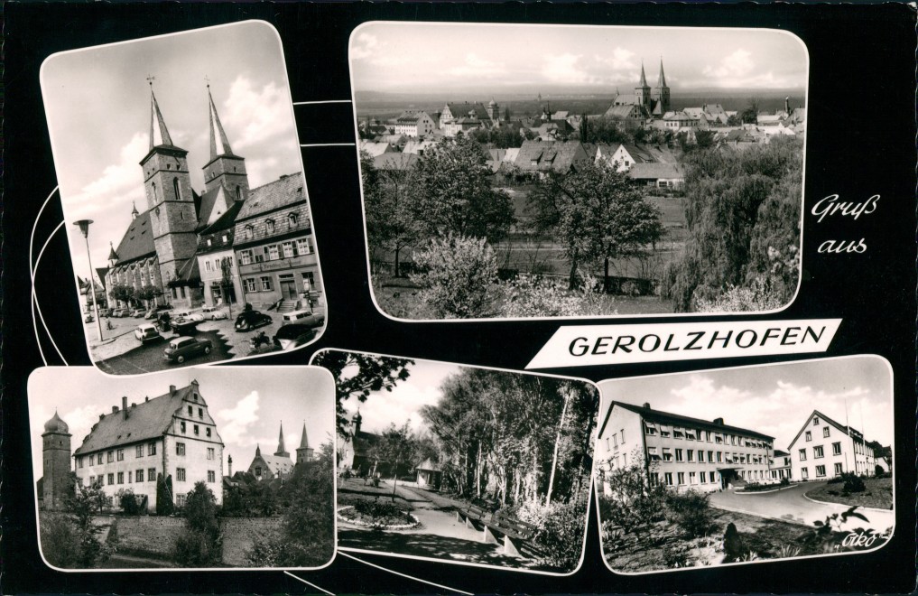 zoom: Image side vintage Postcard from 1960: Mehrbild-AK 5 Echtfoto-Ansichten:: Gerolzhofen