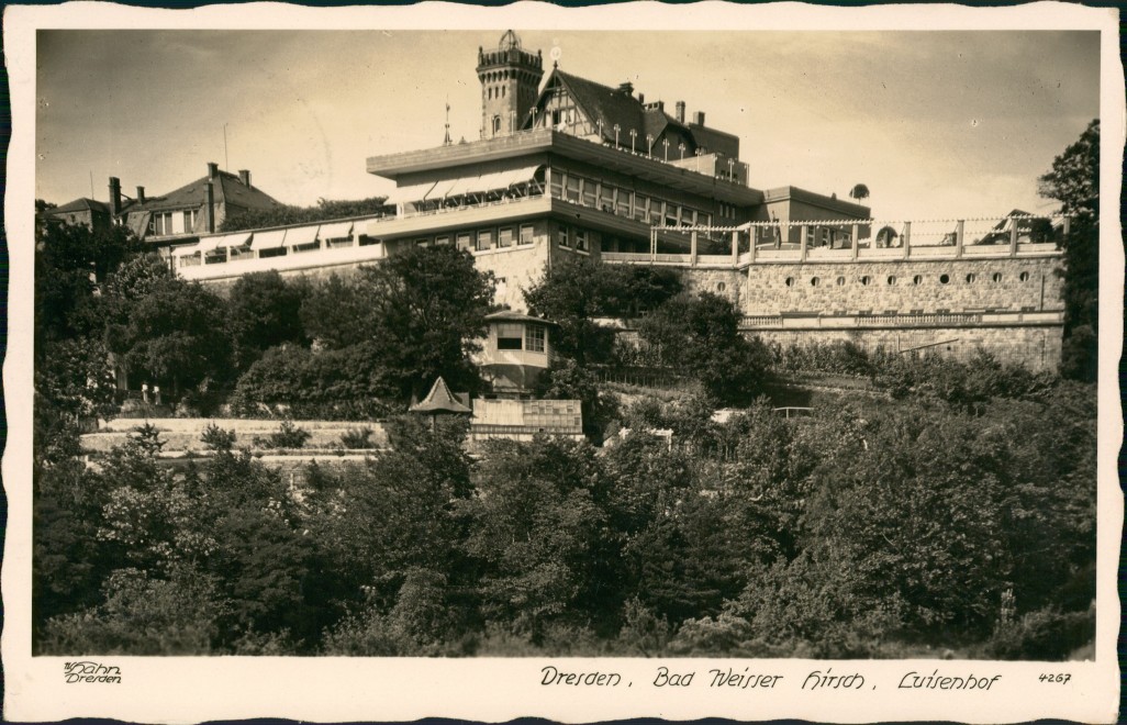 zoom: Image side vintage Postcard from 1939: Weißer Hirsch Luisenhof Aussicht:: Weißer Hirsch-Dresden