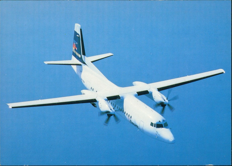zoom: Image side vintage Postcard from 1978: Fokker 50 Ansett Airlines of Australia Flugwesen - Flugzeuge::