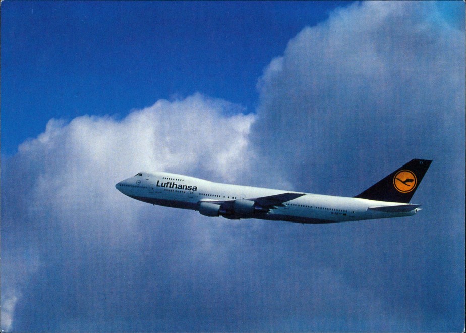 zoom: Image side vintage Postcard from 1993: Lufthansa Boeing 747-200 Flugwesen - Flugzeuge::
