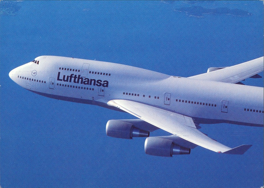 vergrößern: Bildseite historische Ansichtskarte von 1994: Lufthansa Boeing 747-400 Flugwesen - Flugzeuge::