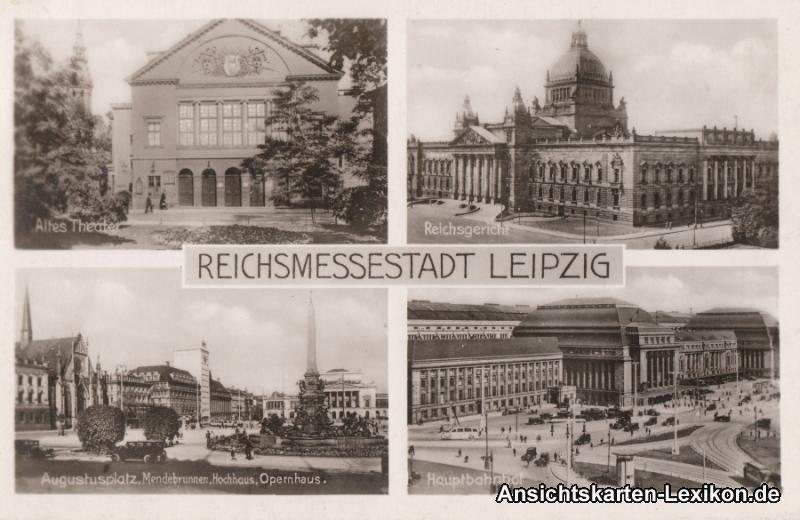 zoom: Image side vintage Postcard from 1936: 4 Bild ua Altes Theater:: Leipzig