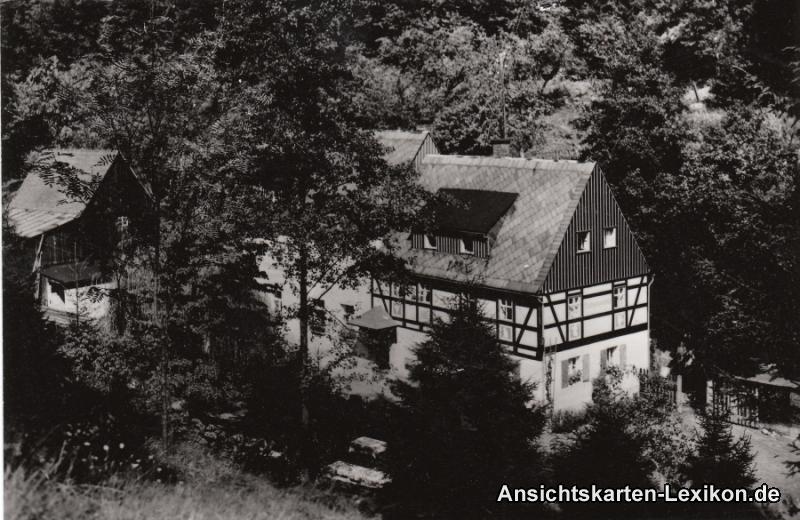 vergrößern: Bildseite historische Ansichtskarte von 1979: Ferienheim Liethenmühle:: Kleinhennersdorf-Gohrisch (Sächs. Schweiz)