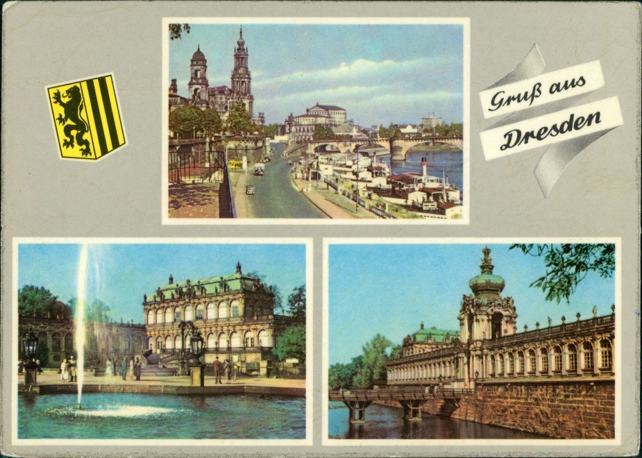 Stadtteilansichten DDR Mehrbild AK Ua Zwinger Elbe Partie Dresden