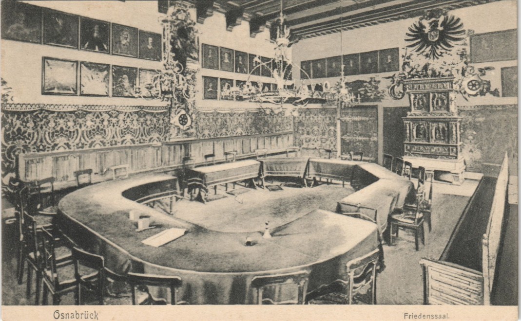 vergrößern: Bildseite historische Ansichtskarte von 1905: Rathaus Friedenssaal Innenansicht:: Osnabrück