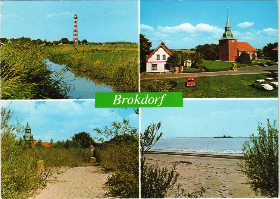 vergrößern: Bildseite historische Ansichtskarte von 1975: Mehrbild-AK mit 4 Ortsansichten:: Brokdorf