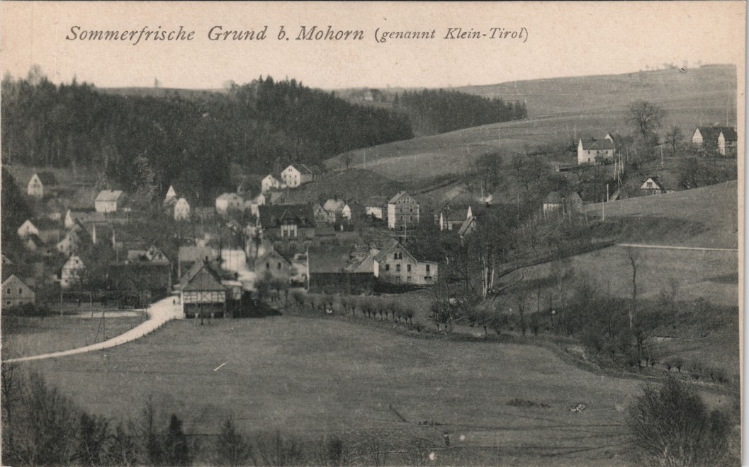 vergrößern: Bildseite historische Ansichtskarte von 1913: Grund Klein-Tirol, Stadtpartie:: Mohorn-Wilsdruff