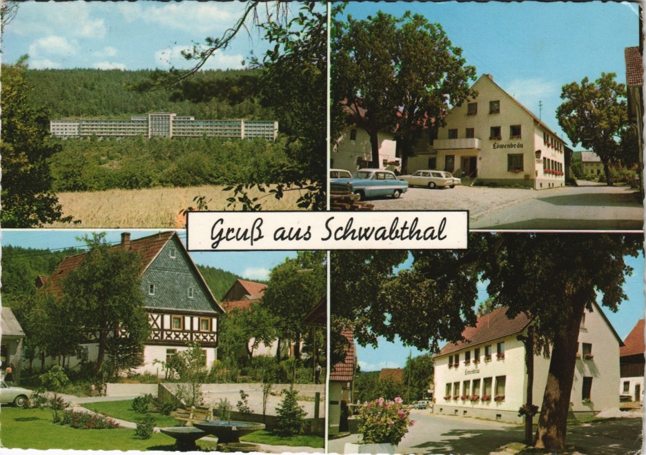zoom: Image side vintage Postcard from 1964: Mehrbild-AK mit Gasthof Pension Dinkel, Ortsansichten:: Schwabthal (Schwabtal)