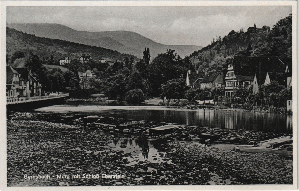 vergrößern: Bildseite historische Ansichtskarte von 1932: Murg mit Eberstein:: Gernsbach
