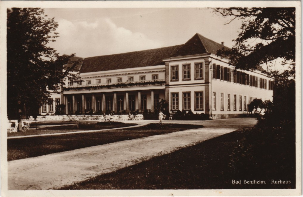 zoom: Image side vintage Postcard from 1930: Partie am Kurhaus:: Bad Bentheim