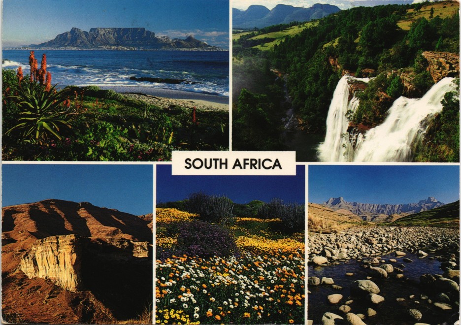zoom: Image side vintage Postcard from 1990: TABLE MOUNTAIN (CAPE) LISBON FALLS (TRANSVAAL) GOLDEN GATE Südafrika Mehrbild-AK:: Südafrika