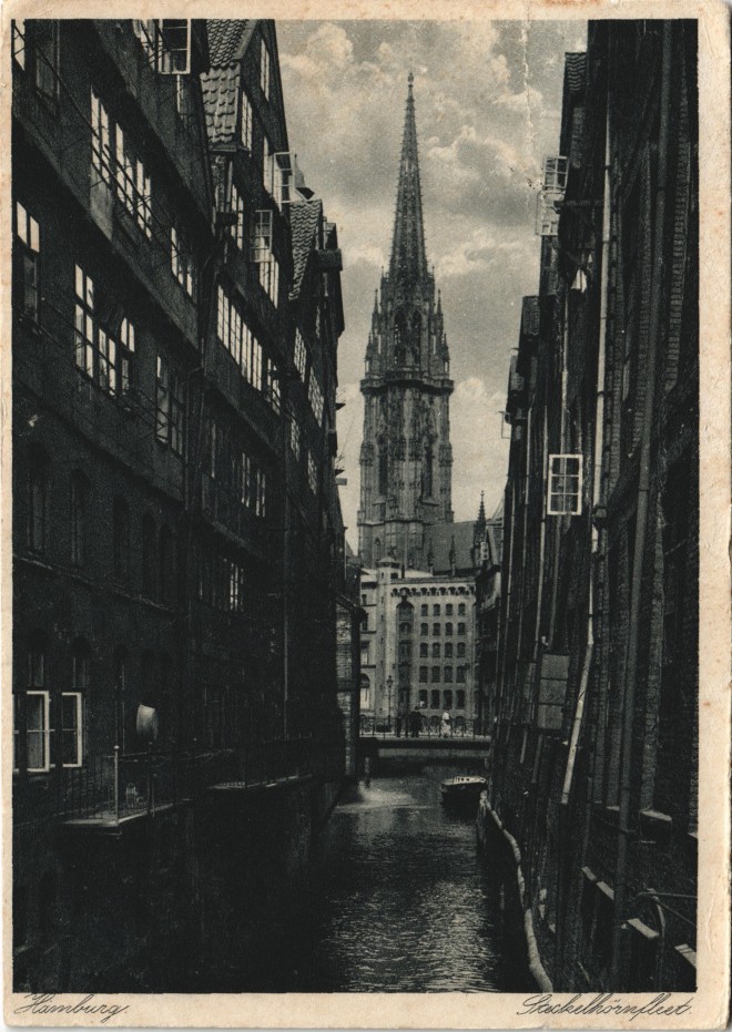 zoom: Image side vintage Postcard from 1931: Fleet Partie Steckelhörnfleet:: Hamburg
