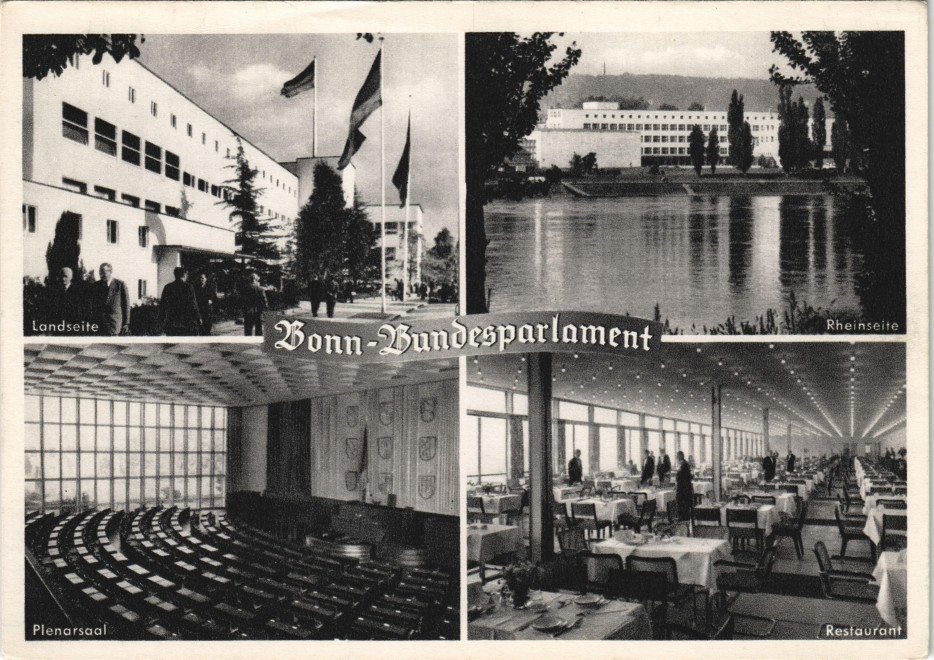 zoom: Image side vintage Postcard from 1962: Bundeshaus innen und außen:: Bonn